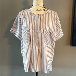 Loft - Striped Button-Up Blouse, XXL